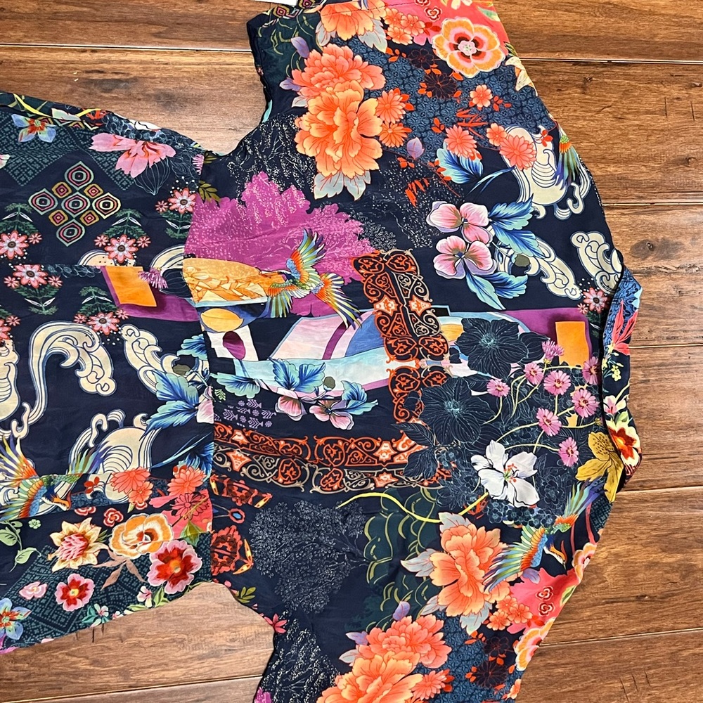 Johnny Was Maxi Floral Dress Button Front Blue Asian Print Small NWOT $328- - Picture 12 of 15